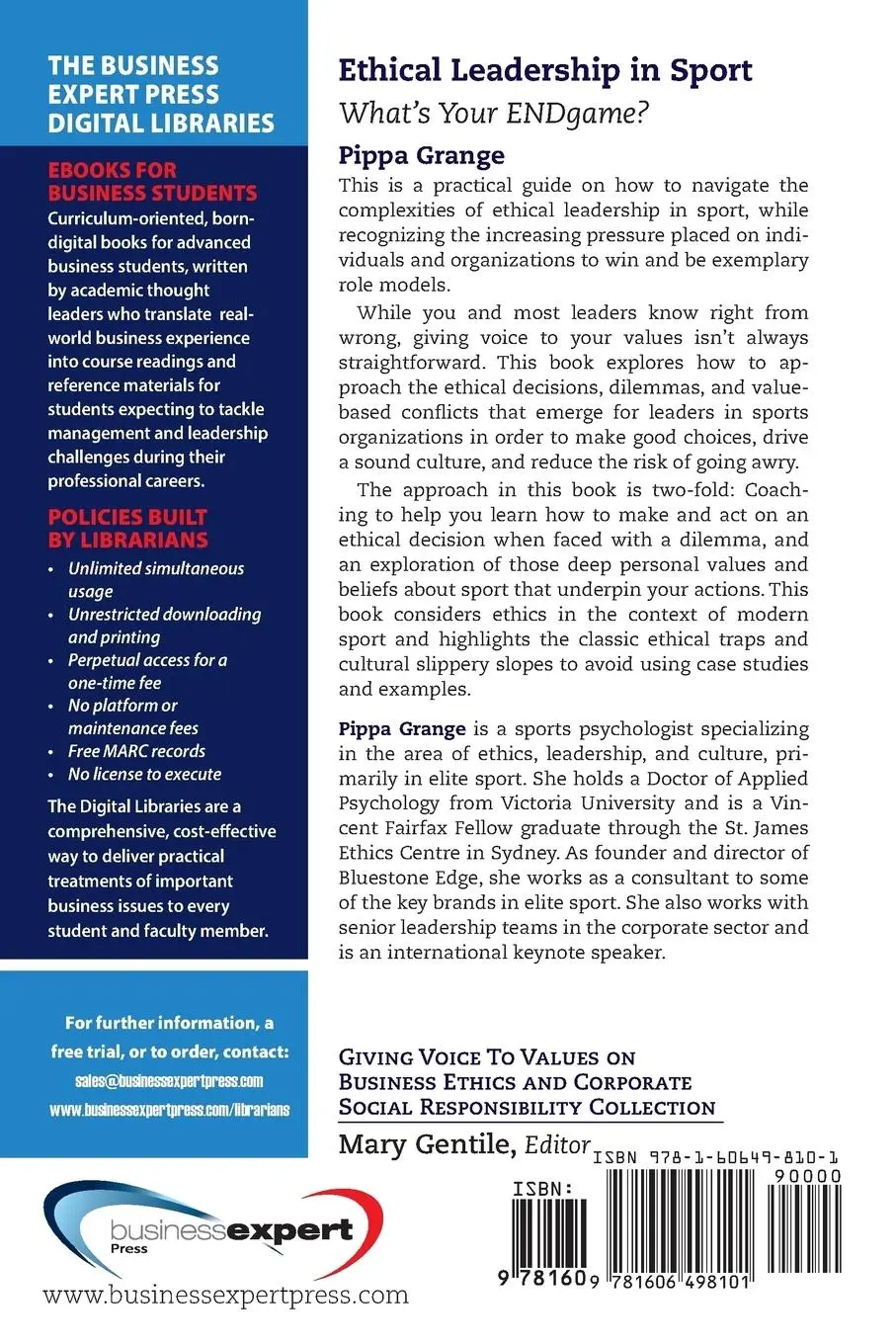 Rückseite: 9781606498101 | Ethical Leadership in Sport | What's Your ENDgame? | Pippa Grange