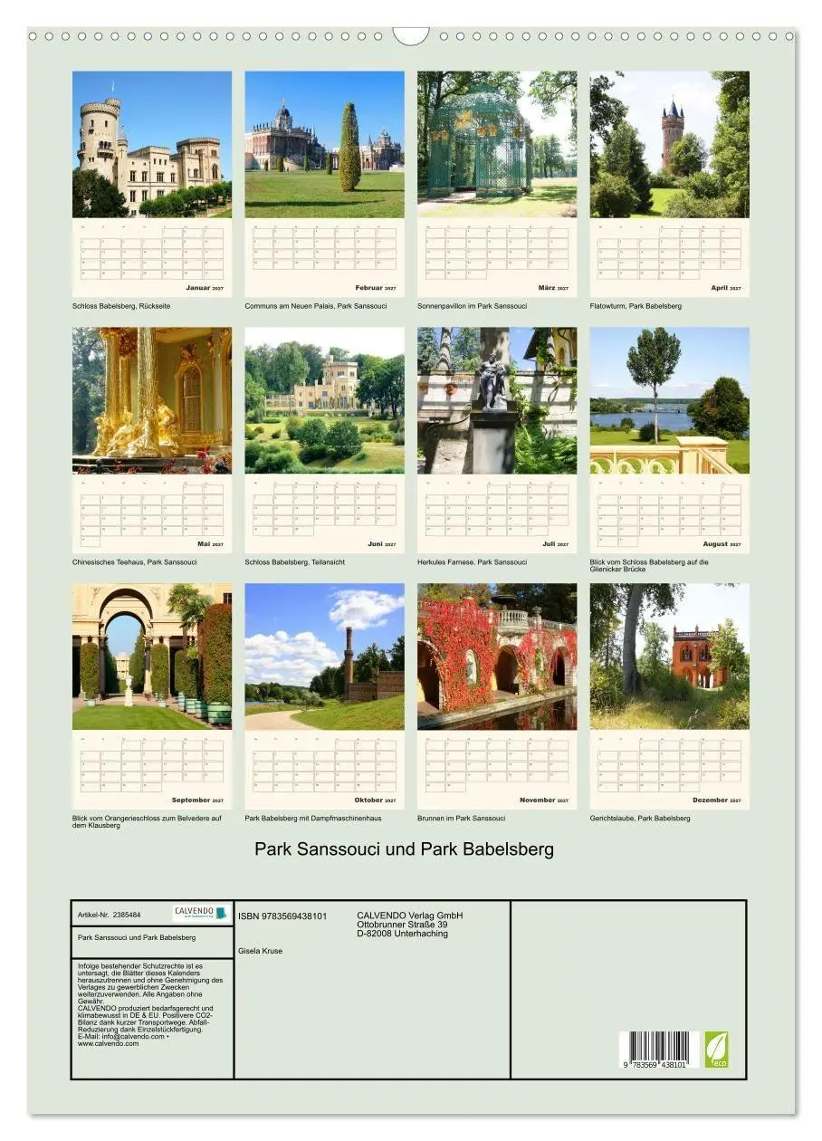 Bild: 9783569438101 | Park Sanssouci und Park Babelsberg (Wandkalender 2027 DIN A2 hoch),...