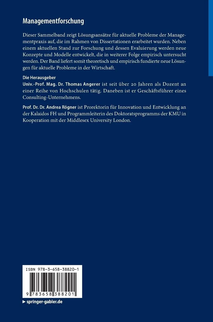Rückseite: 9783658388201 | Managementforschung | Management in Zeiten des Umbruchs | Buch | v