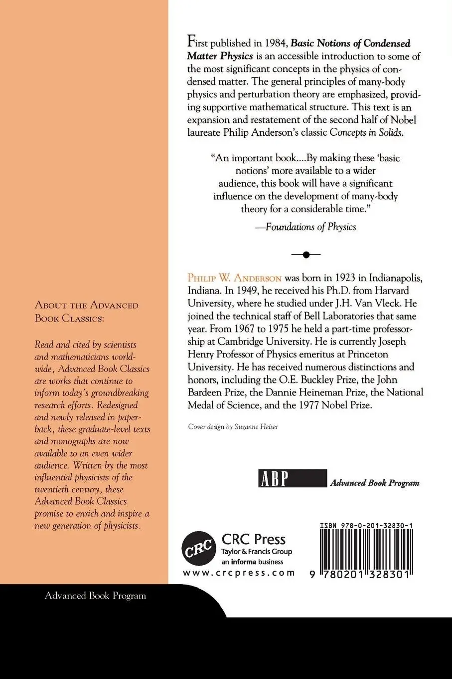 Rückseite: 9780201328301 | Basic Notions Of Condensed Matter Physics | Philip W. Anderson | Buch