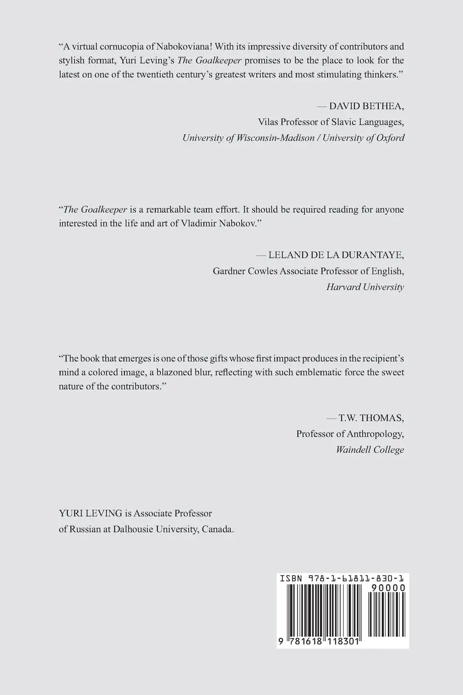 Rückseite: 9781618118301 | The Goalkeeper | The Nabokov Almanac | Yuri Leving | Taschenbuch