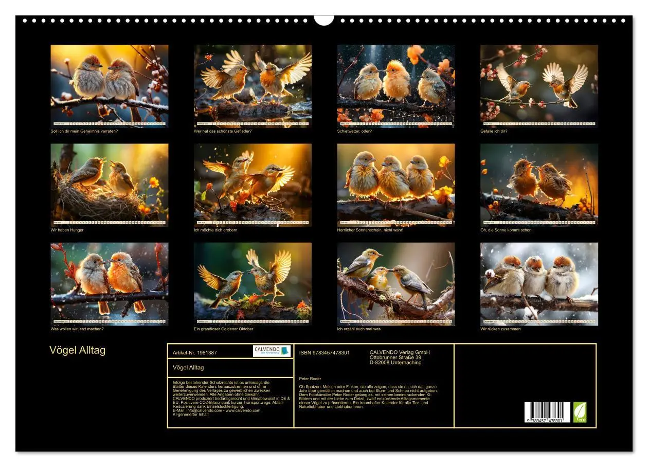 Bild: 9783457478301 | Vögel Alltag (Wandkalender 2026 DIN A2 quer), CALVENDO Monatskalender