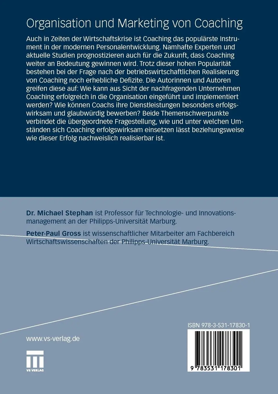 Rückseite: 9783531178301 | Organisation und Marketing von Coaching | Peter-Paul Gross (u. a.)