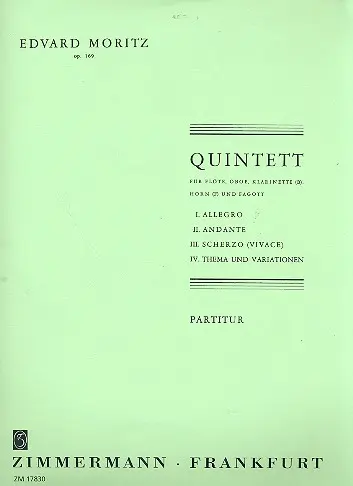 Cover: 9790010178301 | Quintett op. 169 | Edvard Moritz | Partitur + Stimmen | 2012