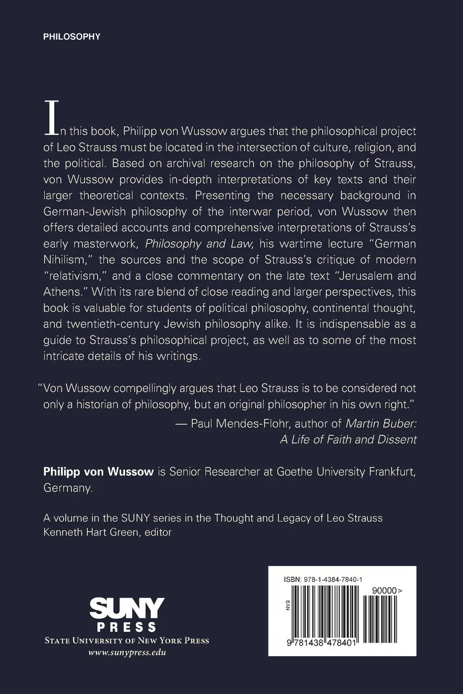 Rückseite: 9781438478401 | Leo Strauss and the Theopolitics of Culture | Philipp Von Wussow