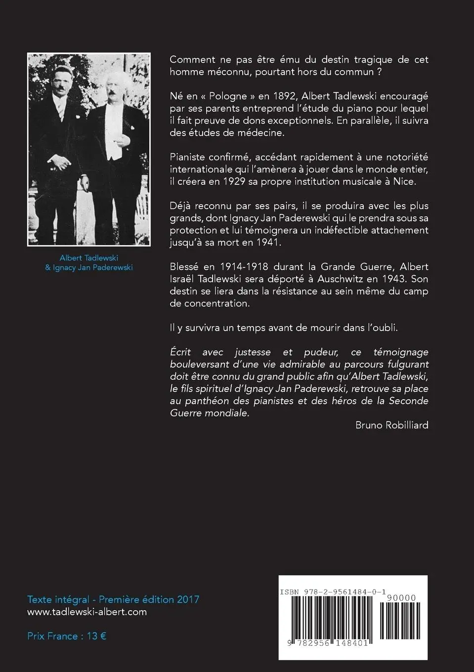 Rückseite: 9782956148401 | Albert Tadlewski - Le fils spirituel d'Ignacy Jan Paderewski | Buch