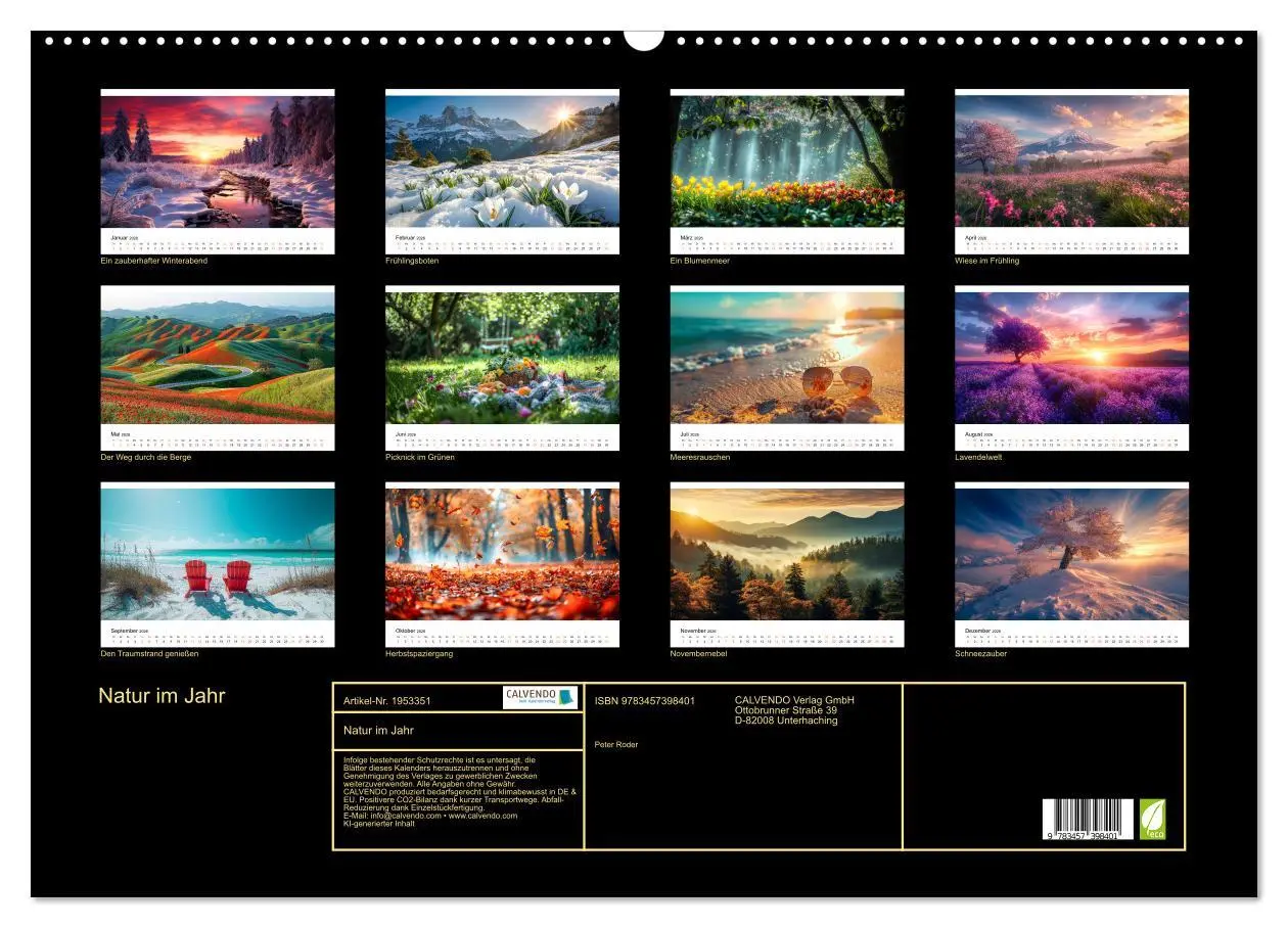 Bild: 9783457398401 | Natur im Jahr (Wandkalender 2026 DIN A2 quer), CALVENDO Monatskalender