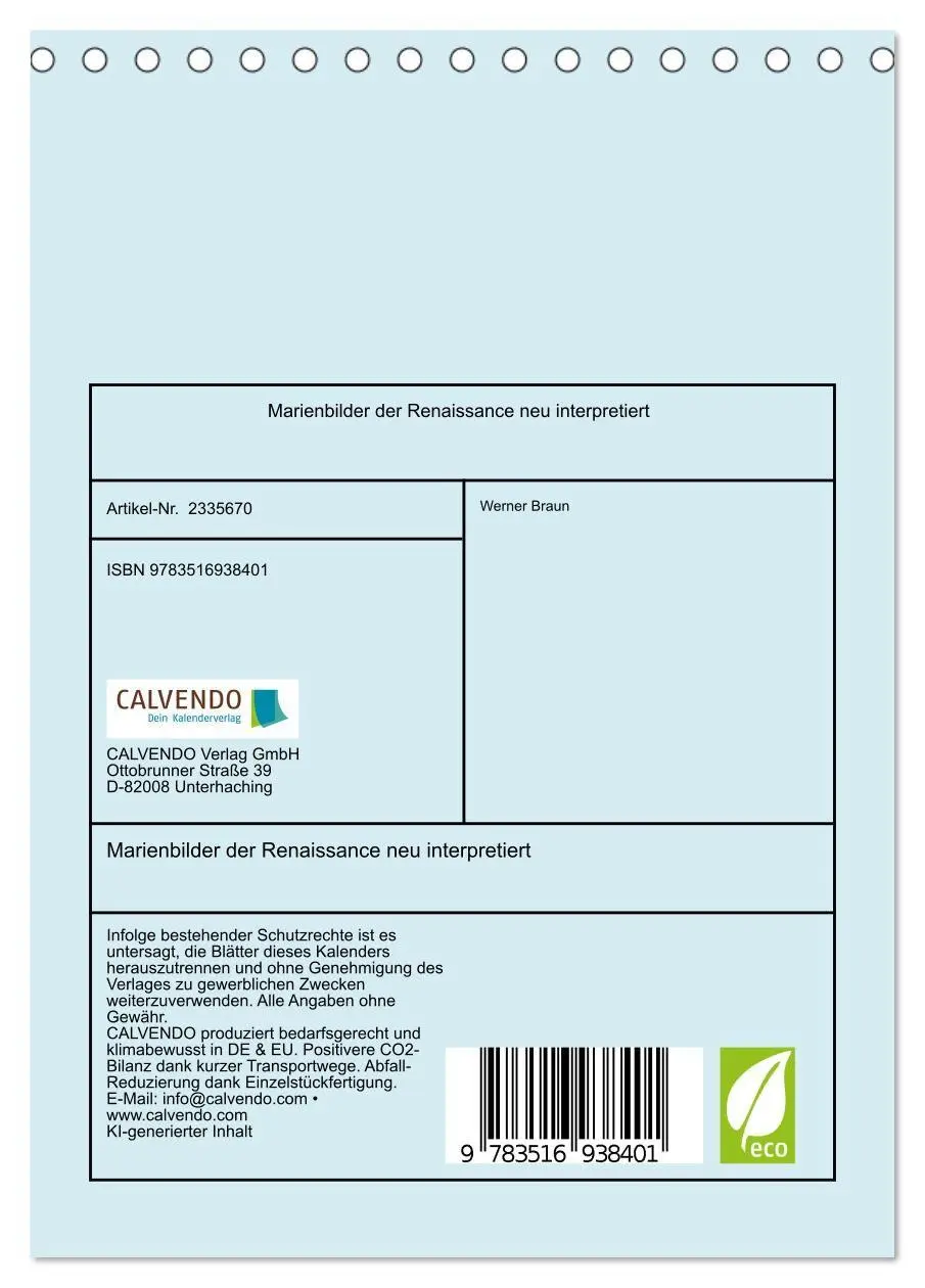 Bild: 9783516938401 | Marienbilder der Renaissance neu interpretiert (Tischkalender 2027...
