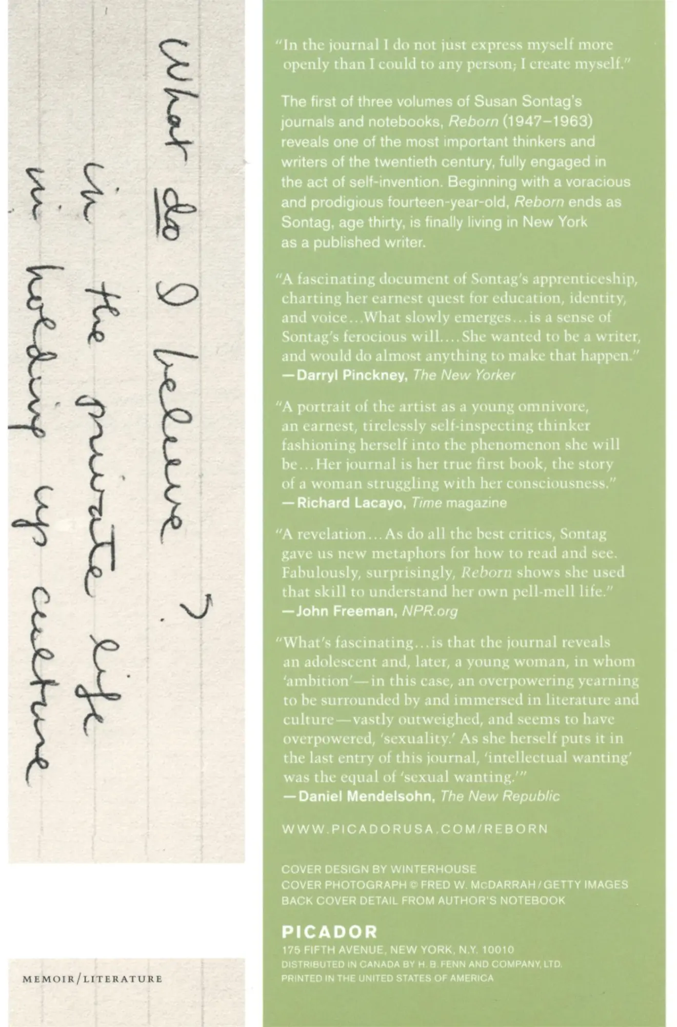 Rückseite: 9780312428501 | Reborn | Journals and Notebooks, 1947-1963 | Susan Sontag (u. a.)