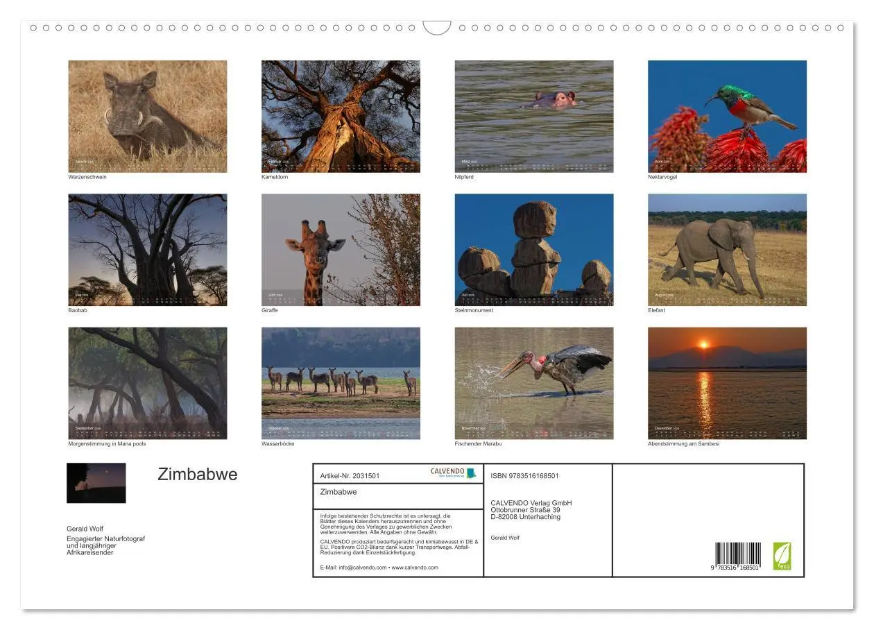 Bild: 9783516168501 | Zimbabwe (Wandkalender 2026 DIN A2 quer), CALVENDO Monatskalender