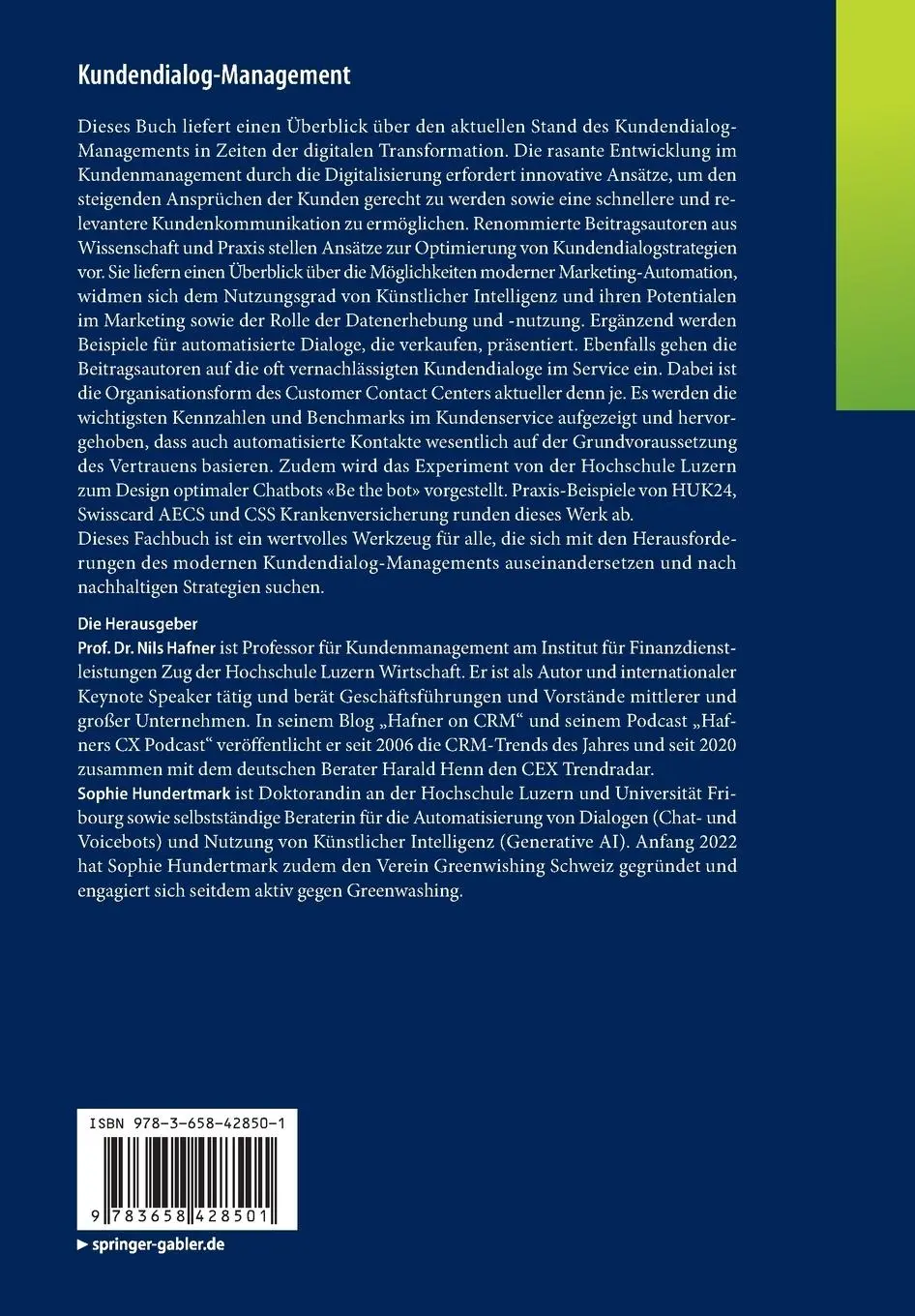 Rückseite: 9783658428501 | Kundendialog-Management | Sophie Hundertmark (u. a.) | Taschenbuch | x