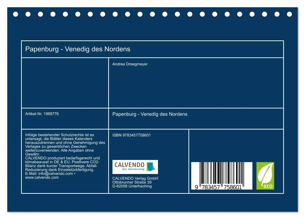 Bild: 9783457758601 | Papenburg - Venedig des Nordens (Tischkalender 2026 DIN A5 quer),...