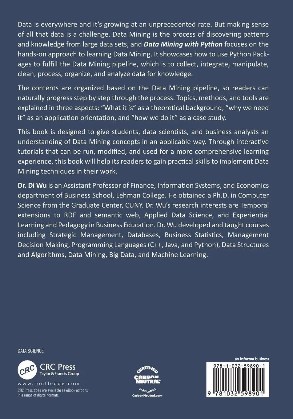 Rückseite: 9781032598901 | Data Mining with Python | Theory, Application, and Case Studies | Wu