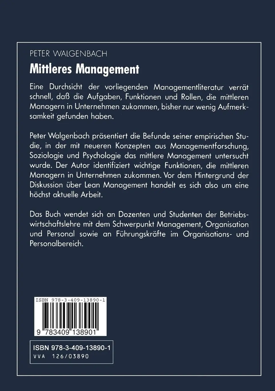 Rückseite: 9783409138901 | Mittleres Management | Aufgaben - Funktionen - Arbeitsverhalten | Buch