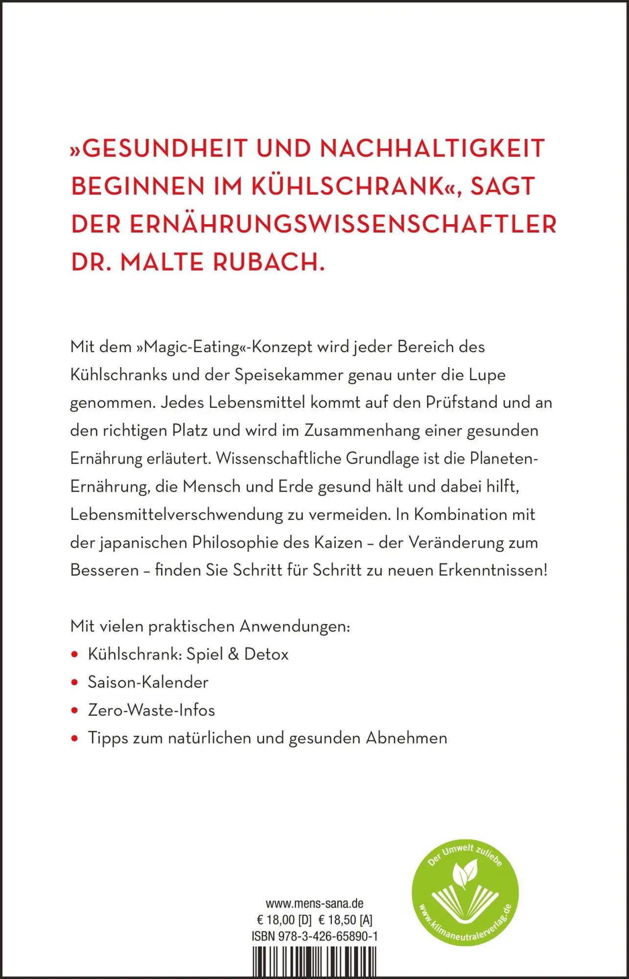 Rückseite: 9783426658901 | Magic Eating | Malte Rubach (u. a.) | Taschenbuch | 192 S. | Deutsch