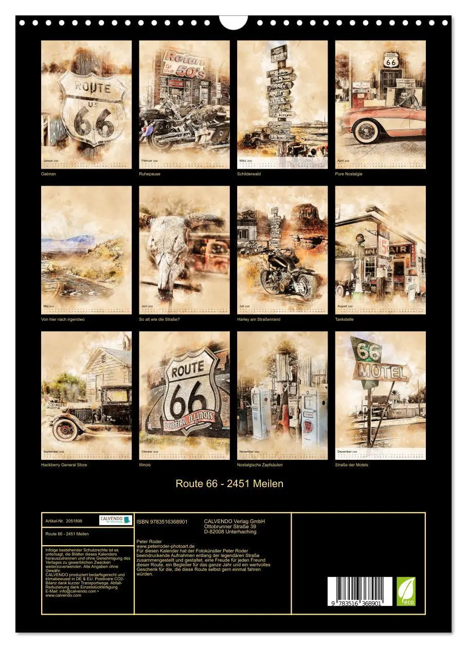 Bild: 9783516368901 | Route 66 - 2451 Meilen (Wandkalender 2026 DIN A3 hoch), CALVENDO...