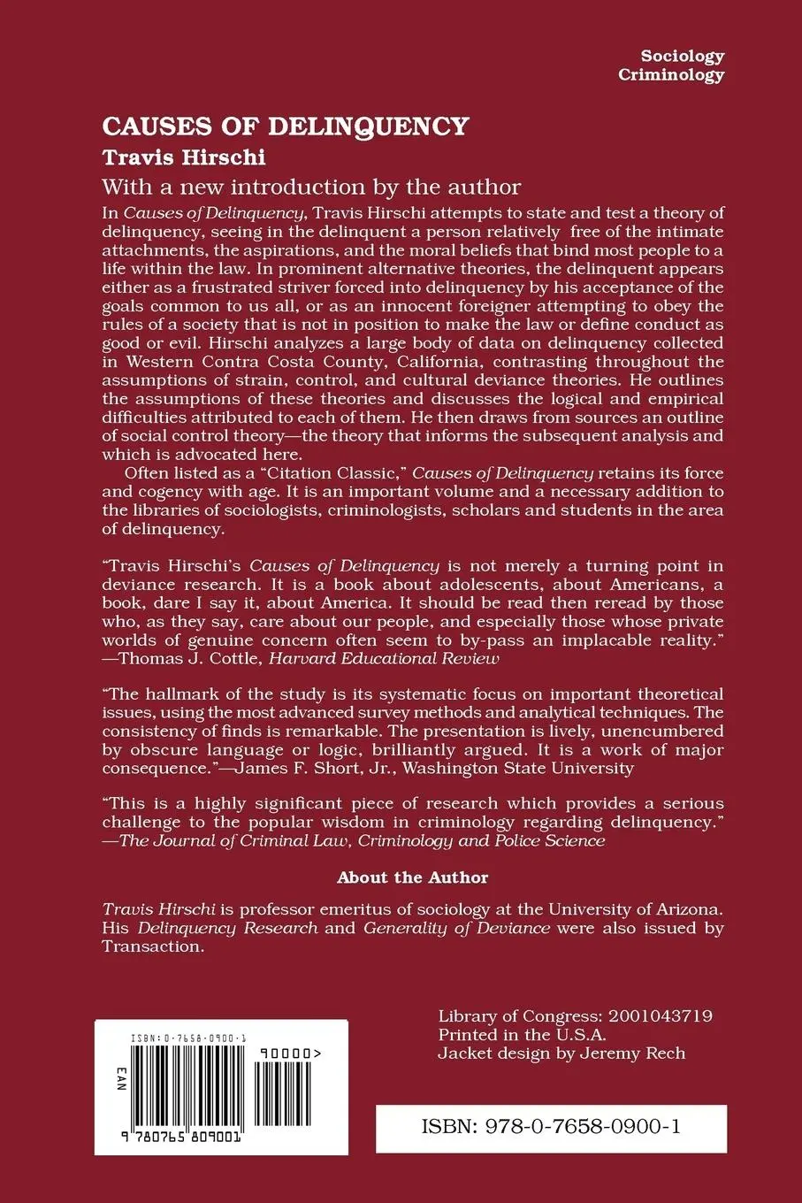 Rückseite: 9780765809001 | Causes of Delinquency | Travis Hirschi | Taschenbuch | Englisch | 2001