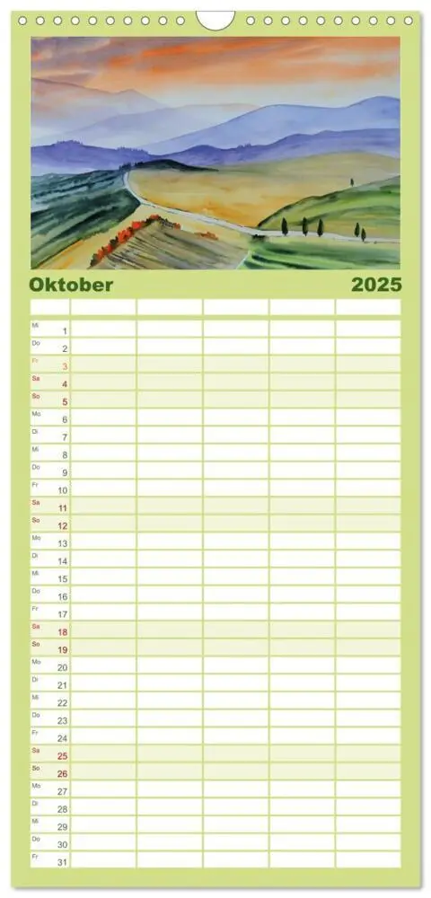 Bild: 9783457099001 | Familienplaner 2025 - Toskana-Aquarelle 2025 mit 5 Spalten...