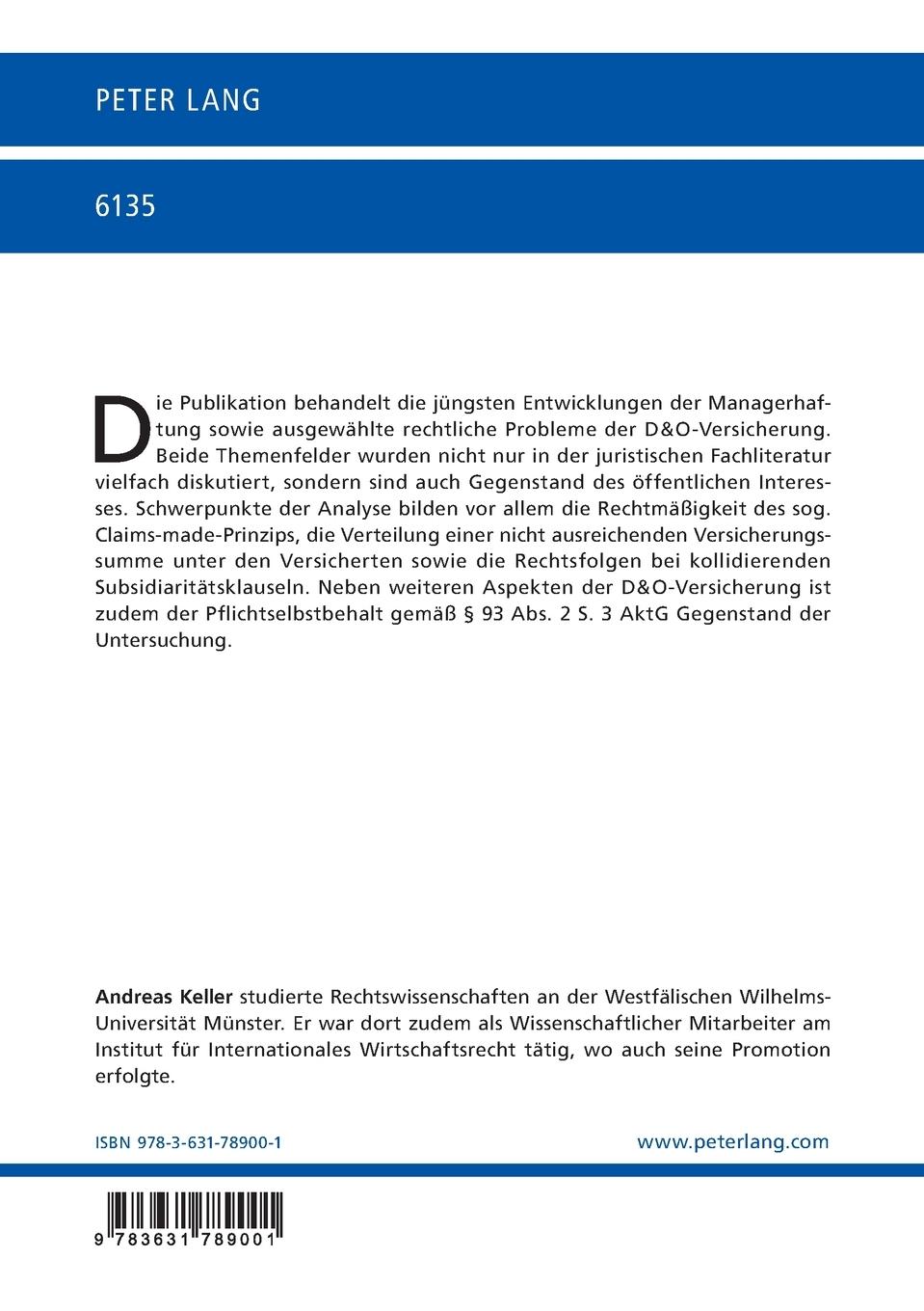 Rückseite: 9783631789001 | Aktienrechtliche Vorstandshaftung und ausgewählte Fragen der...
