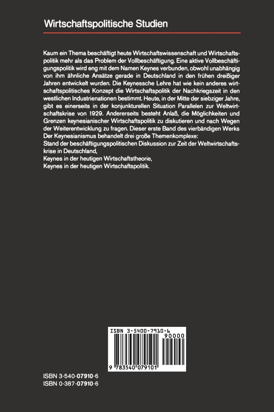 Rückseite: 9783540079101 | Der Keynesianismus I | Gottfried Bombach (u. a.) | Taschenbuch | viii