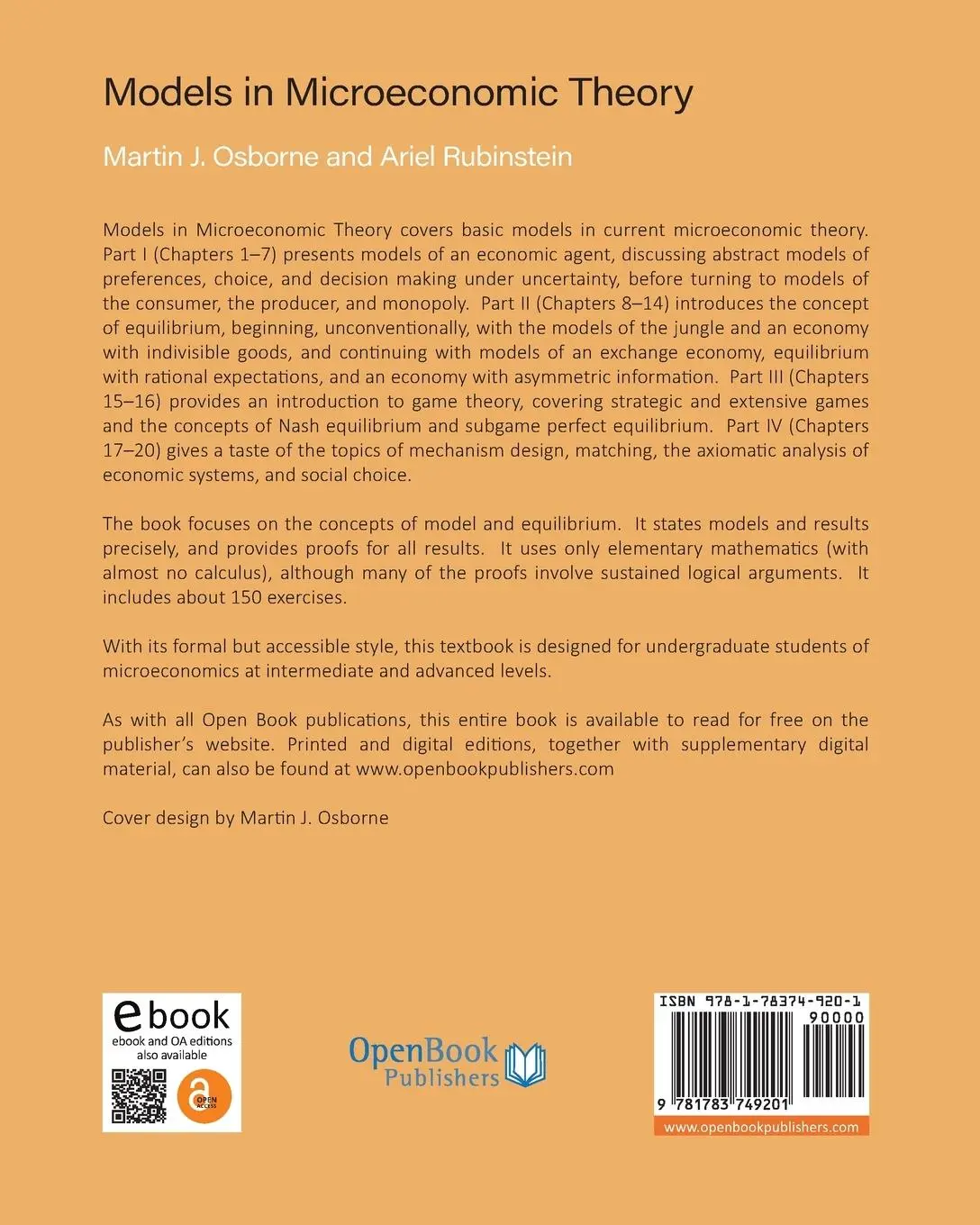 Rückseite: 9781783749201 | Models in Microeconomic Theory | 'He' Edition | Martin Osborne (u. a.)