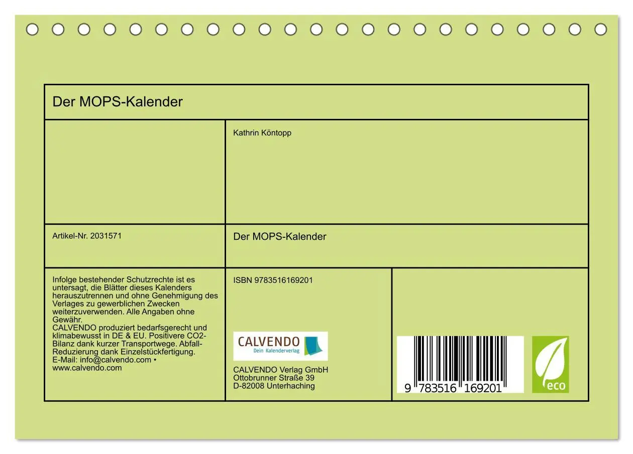 Bild: 9783516169201 | Der MOPS-Kalender (Tischkalender 2026 DIN A5 quer), CALVENDO...