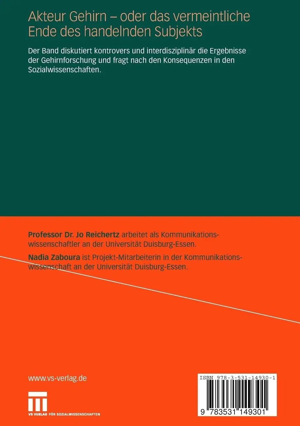 Rückseite: 9783531149301 | Akteur Gehirn - oder das vermeintliche Ende des handelnden Subjekts