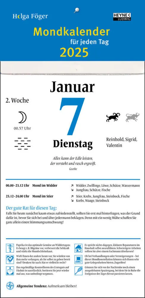 Bild: 9783453239401 | Mondkalender für jeden Tag 2025 | Helga Föger | Kalender | Kalender