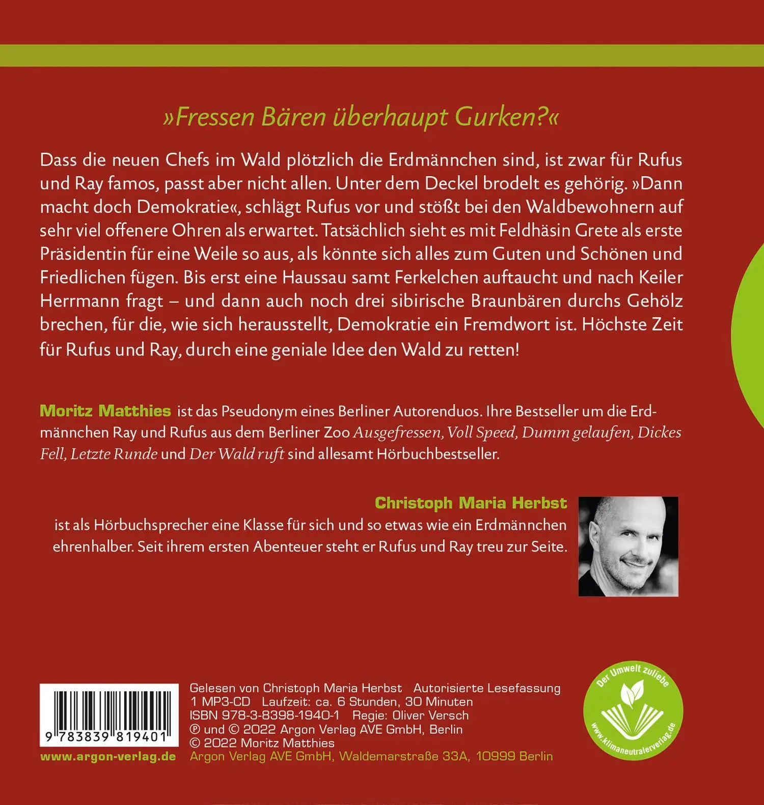 Rückseite: 9783839819401 | Da ist was im Busch | Roman | Moritz Matthies | MP3 | 1 Audio-CD
