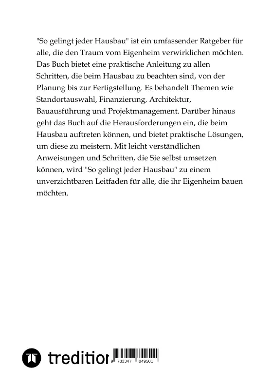 Bild: 9783347849501 | So gelingt jeder Hausbau | Moritz | Taschenbuch | 88 S. | Deutsch