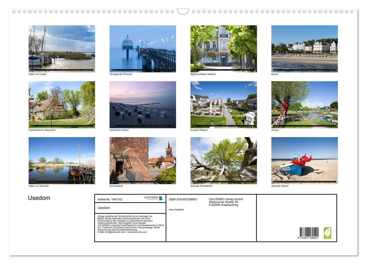 Bild: 9783457289501 | Usedom (Wandkalender 2026 DIN A2 quer), CALVENDO Monatskalender | 2026