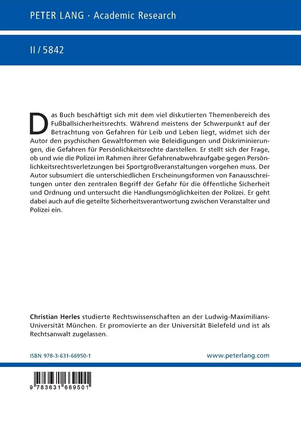 Rückseite: 9783631669501 | Persönlichkeitsrechtsverletzungen bei Sportveranstaltungen als...