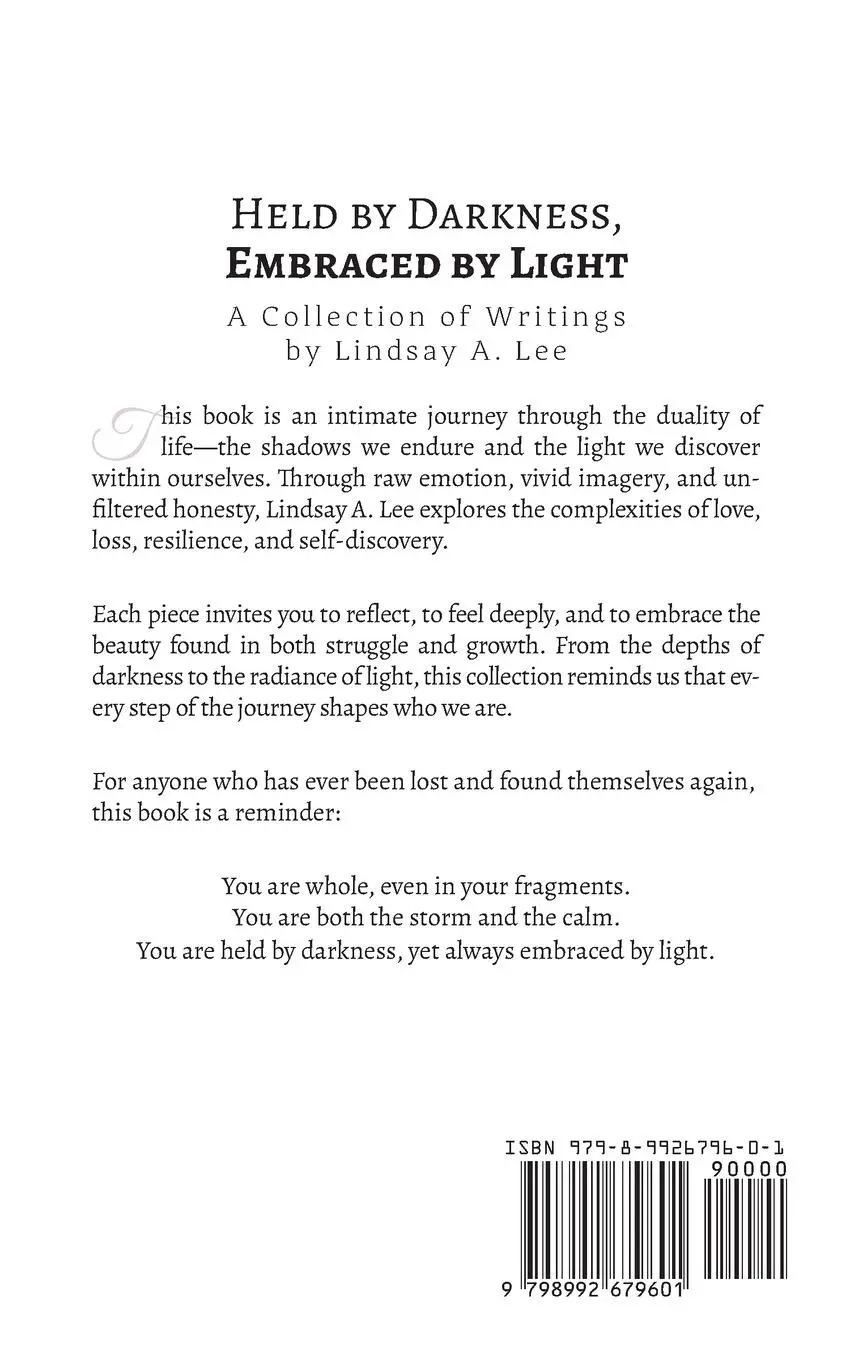Rückseite: 9798992679601 | Held by Darkness, Embraced by Light | Lindsay A. Lee | Taschenbuch