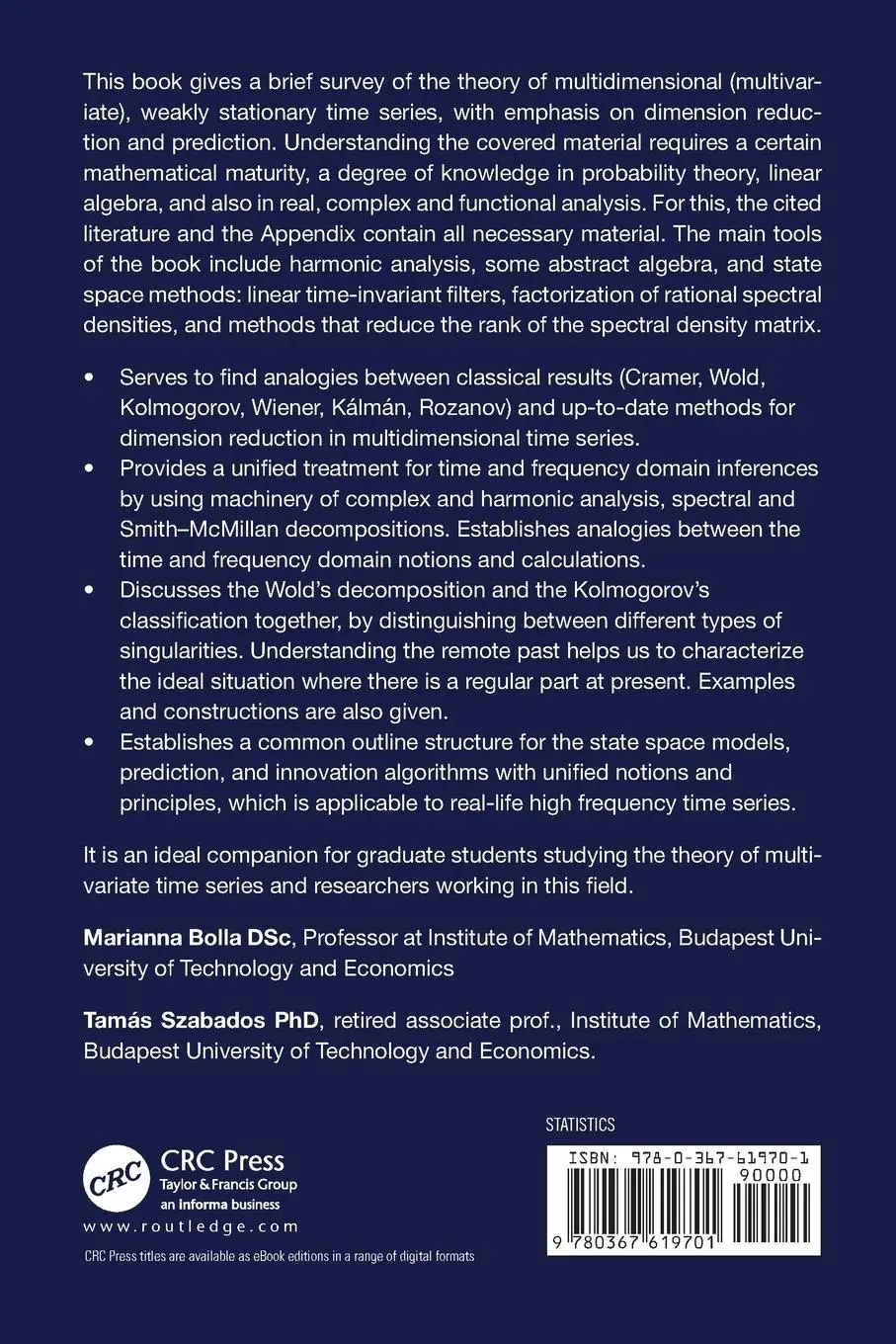 Rückseite: 9780367619701 | Multidimensional Stationary Time Series | Marianna Bolla (u. a.)