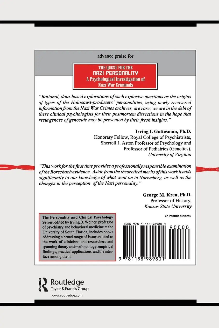 Rückseite: 9781138989801 | The Quest for the Nazi Personality | Eric A. Zillmer (u. a.) | Buch