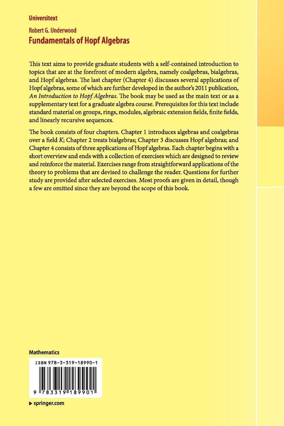 Rückseite: 9783319189901 | Fundamentals of Hopf Algebras | Robert G. Underwood | Taschenbuch