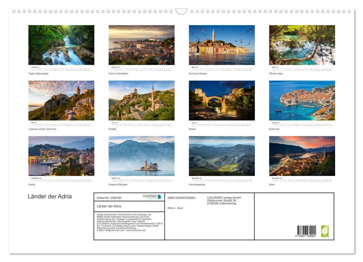 Bild: 9783457939901 | Länder der Adria (Wandkalender 2026 DIN A2 quer), CALVENDO...