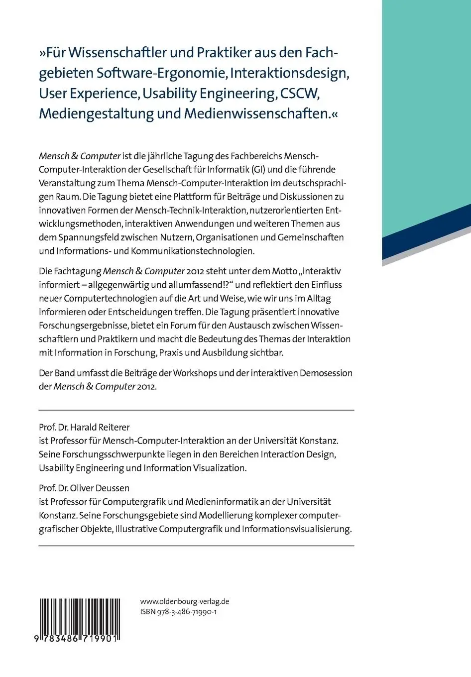 Rückseite: 9783486719901 | Mensch &amp; Computer 2012 - Workshopband | Oliver Deussen (u. a.) | Buch