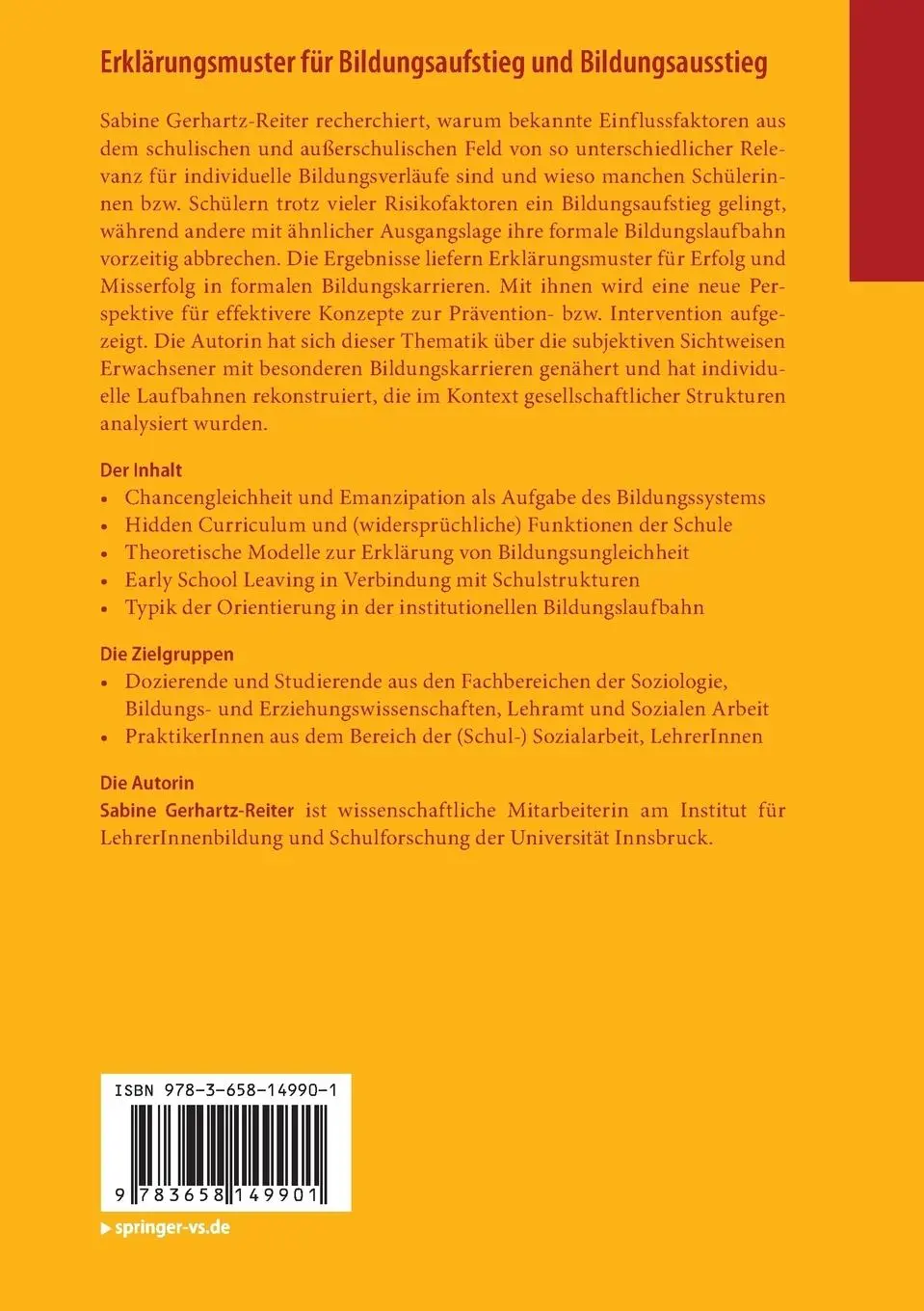 Rückseite: 9783658149901 | Erklärungsmuster für Bildungsaufstieg und Bildungsausstieg | Buch | ix