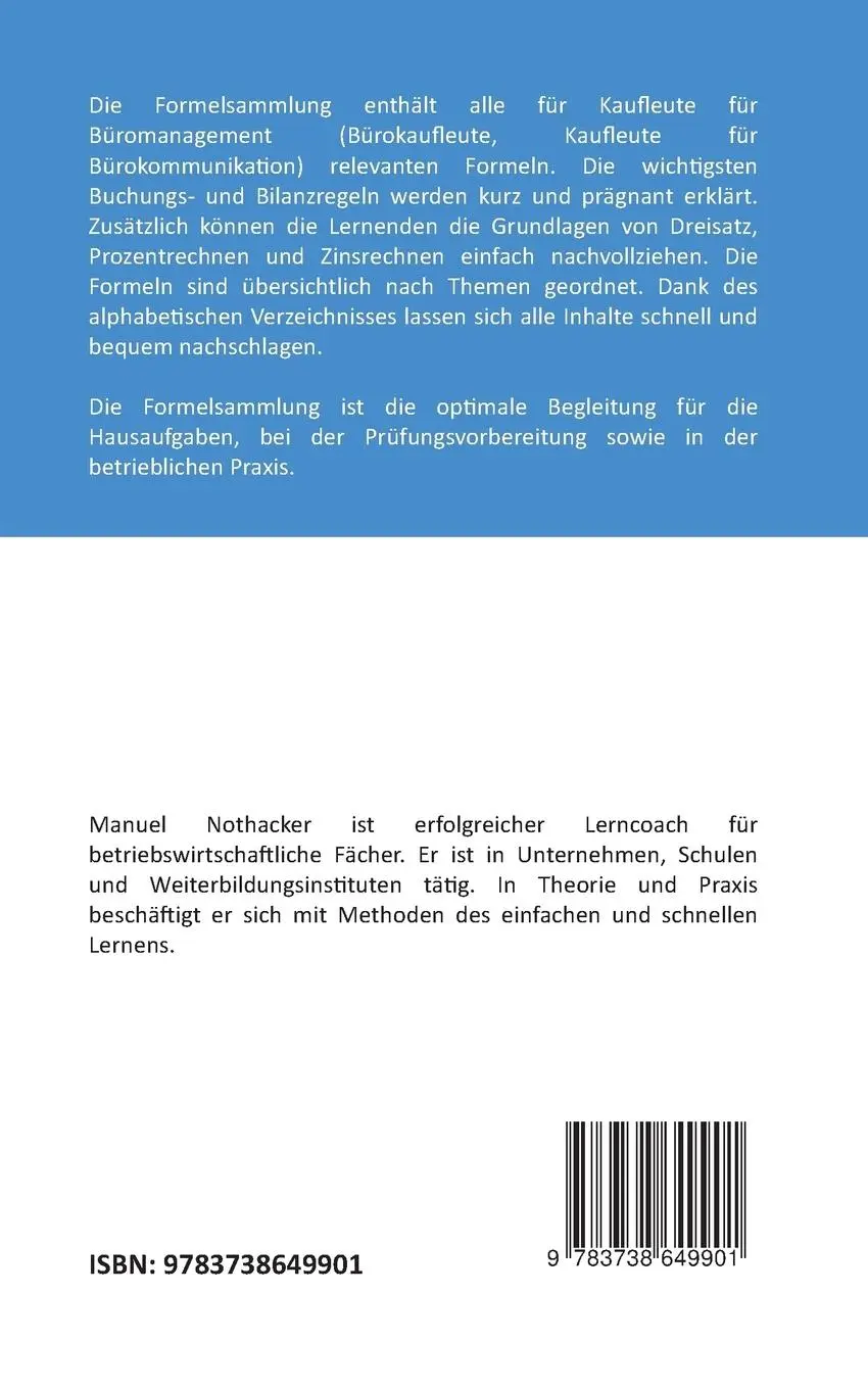 Rückseite: 9783738649901 | Die Formelsammlung: Kauffrau / Kaufmann für Büromanagement...