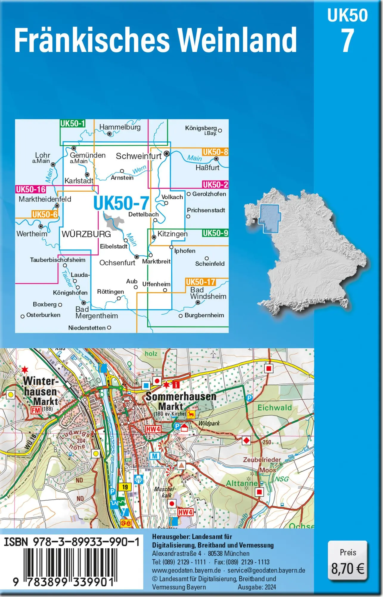 Rückseite: 9783899339901 | UK50-7 Fränkisches Weinland | Digitalisierung | (Land-)Karte | Deutsch