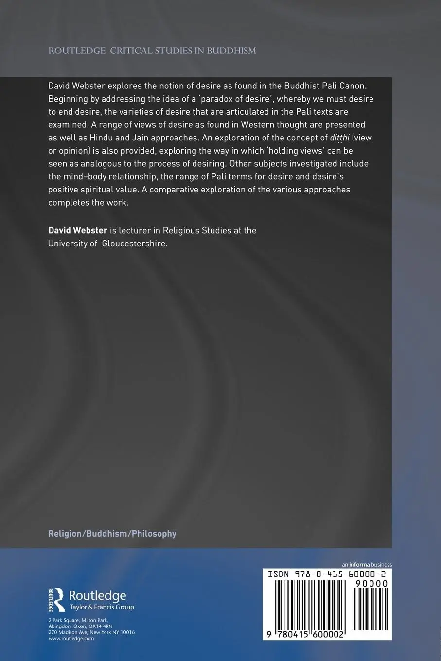 Rückseite: 9780415600002 | The Philosophy of Desire in the Buddhist Pali Canon | David Webster