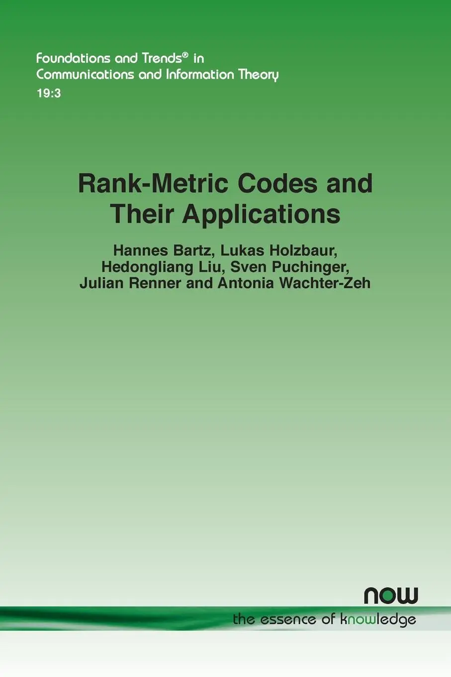 Cover: 9781638280002 | Rank-Metric Codes and Their Applications | Hannes Bartz (u. a.) | Buch