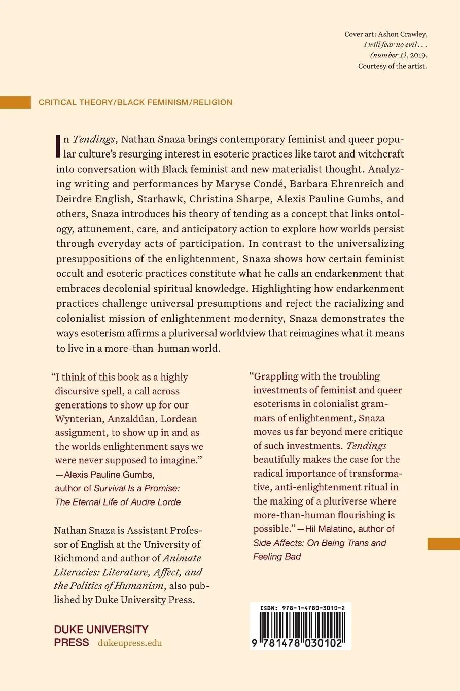 Rückseite: 9781478030102 | Tendings | Feminist Esoterisms and the Abolition of Man | Nathan Snaza