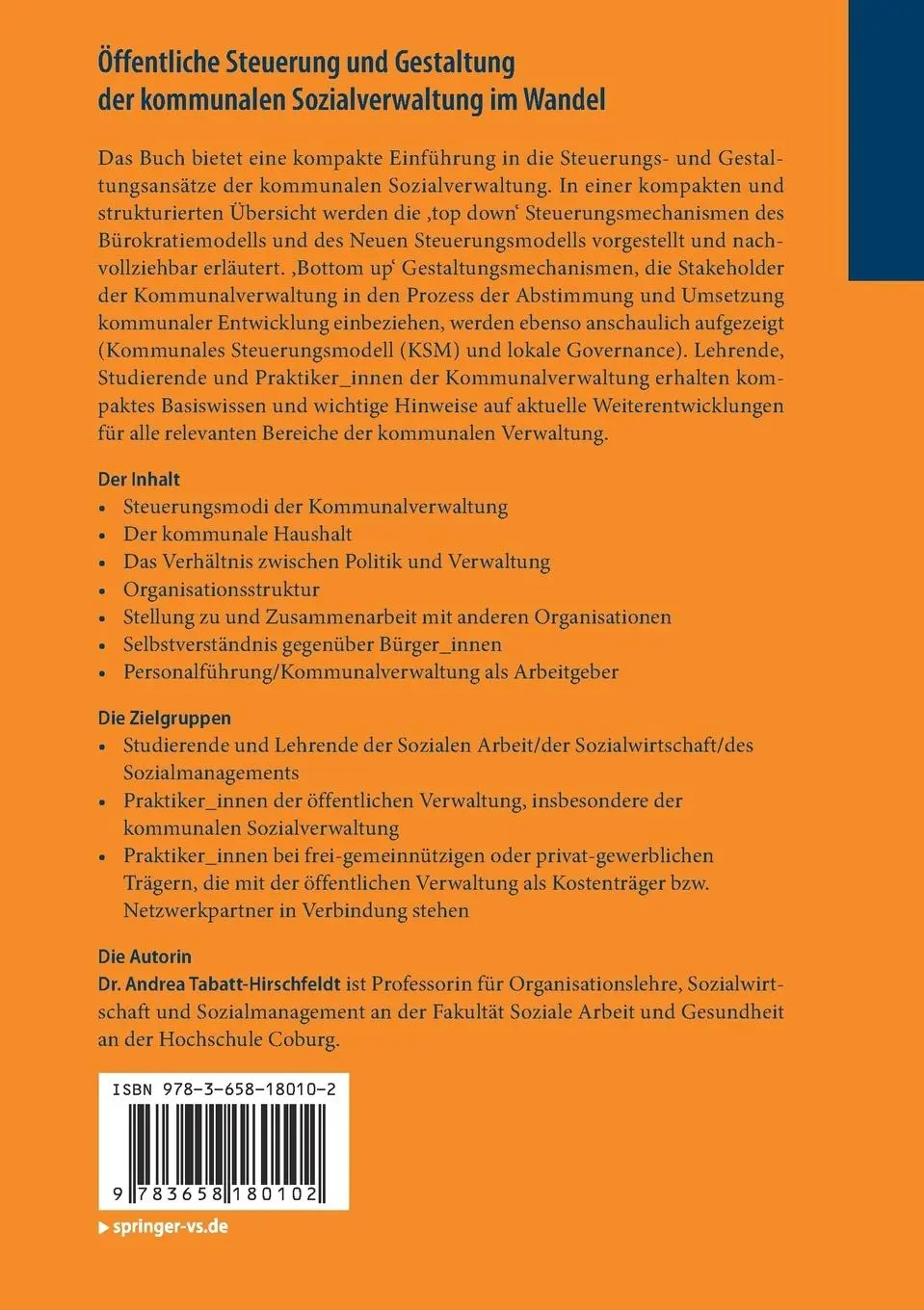Rückseite: 9783658180102 | Öffentliche Steuerung und Gestaltung der kommunalen...