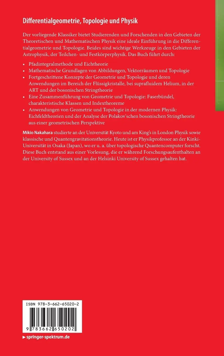 Rückseite: 9783662650202 | Differentialgeometrie, Topologie und Physik | Mikio Nakahara | Buch