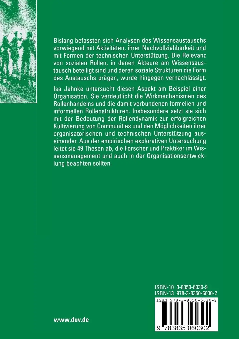 Rückseite: 9783835060302 | Dynamik sozialer Rollen beim Wissensmanagement | Isa Jahnke | Buch