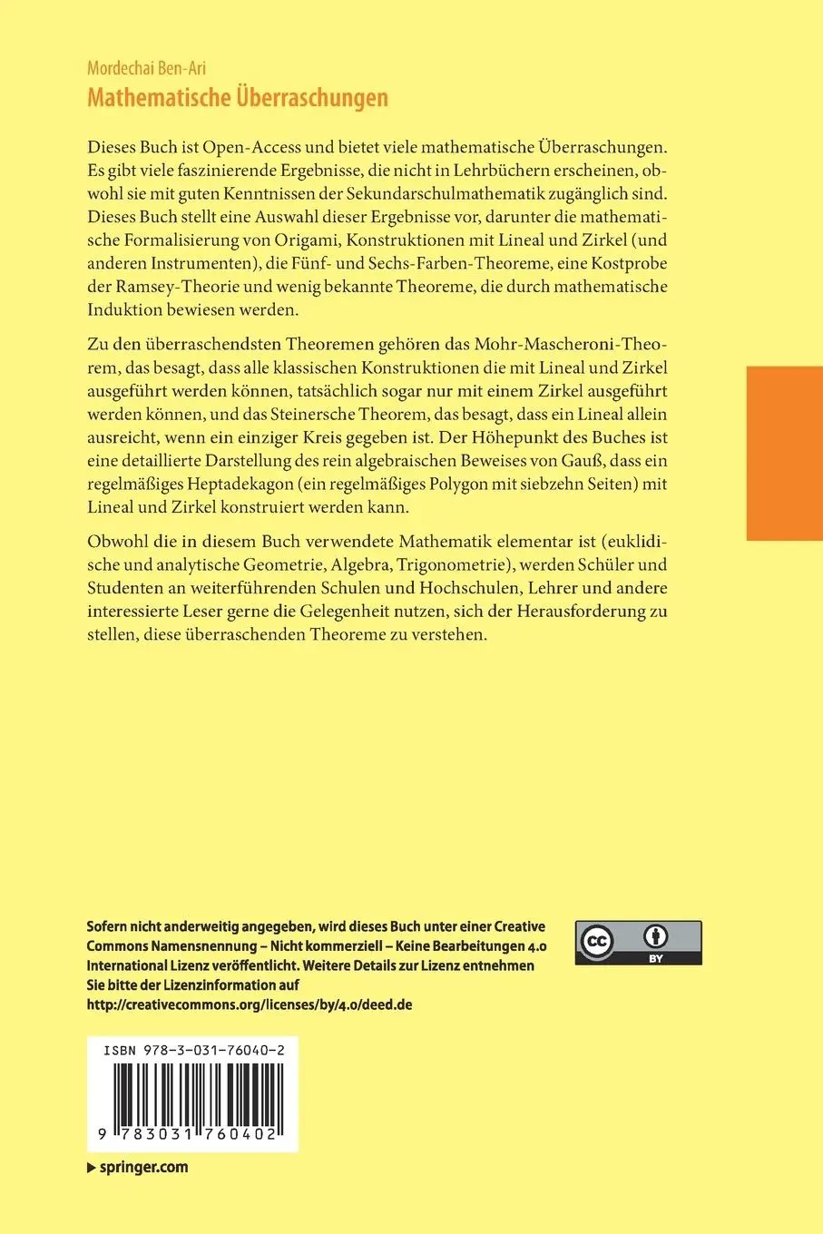 Rückseite: 9783031760402 | Mathematische Überraschungen | Mordechai Ben-Ari | Taschenbuch | xvi