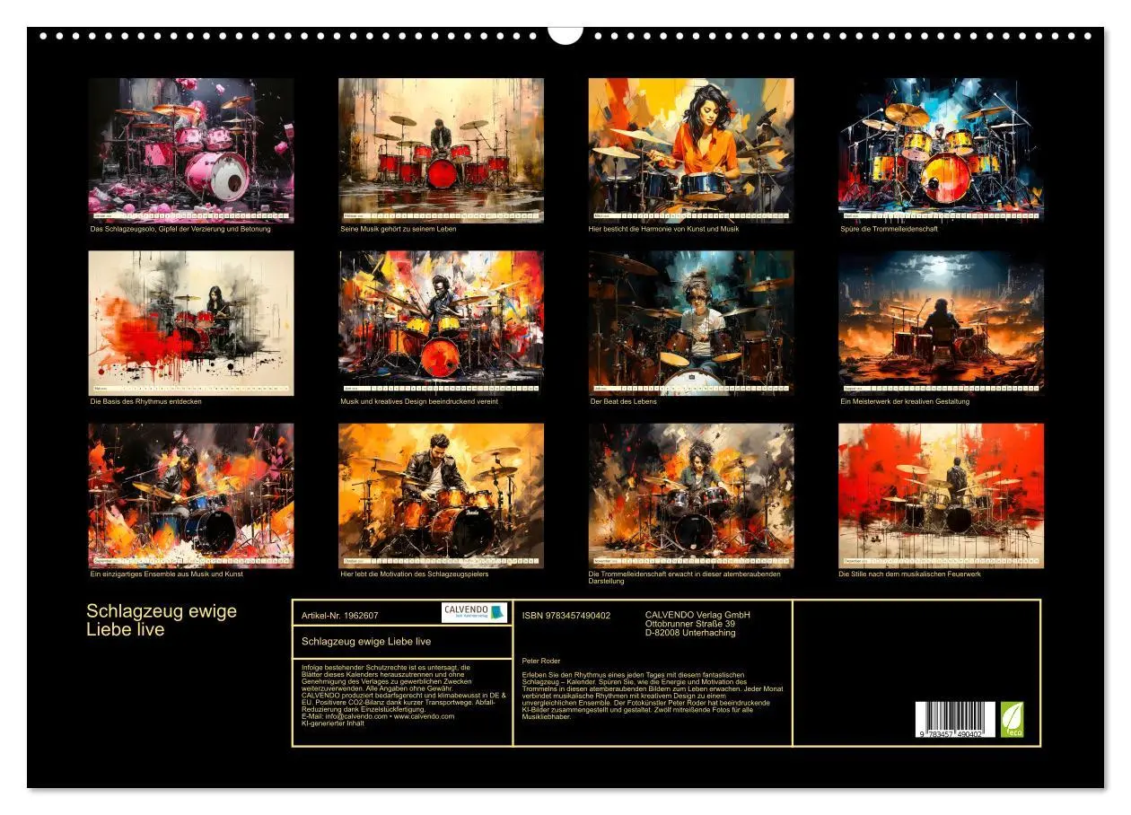 Bild: 9783457490402 | Schlagzeug ewige Liebe live (Wandkalender 2026 DIN A2 quer),...