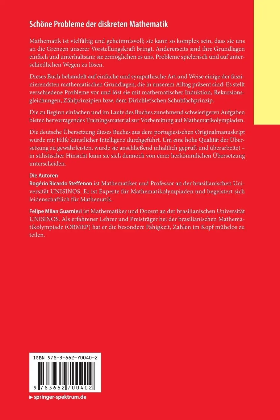 Rückseite: 9783662700402 | Schöne Probleme der diskreten Mathematik | Steffenon (u. a.) | Buch